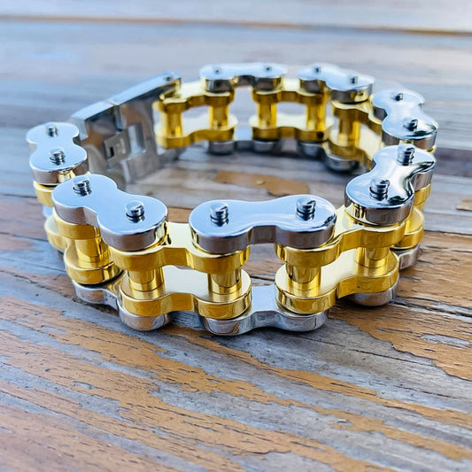 Silver Gold Motorcycle Chain Bracelet